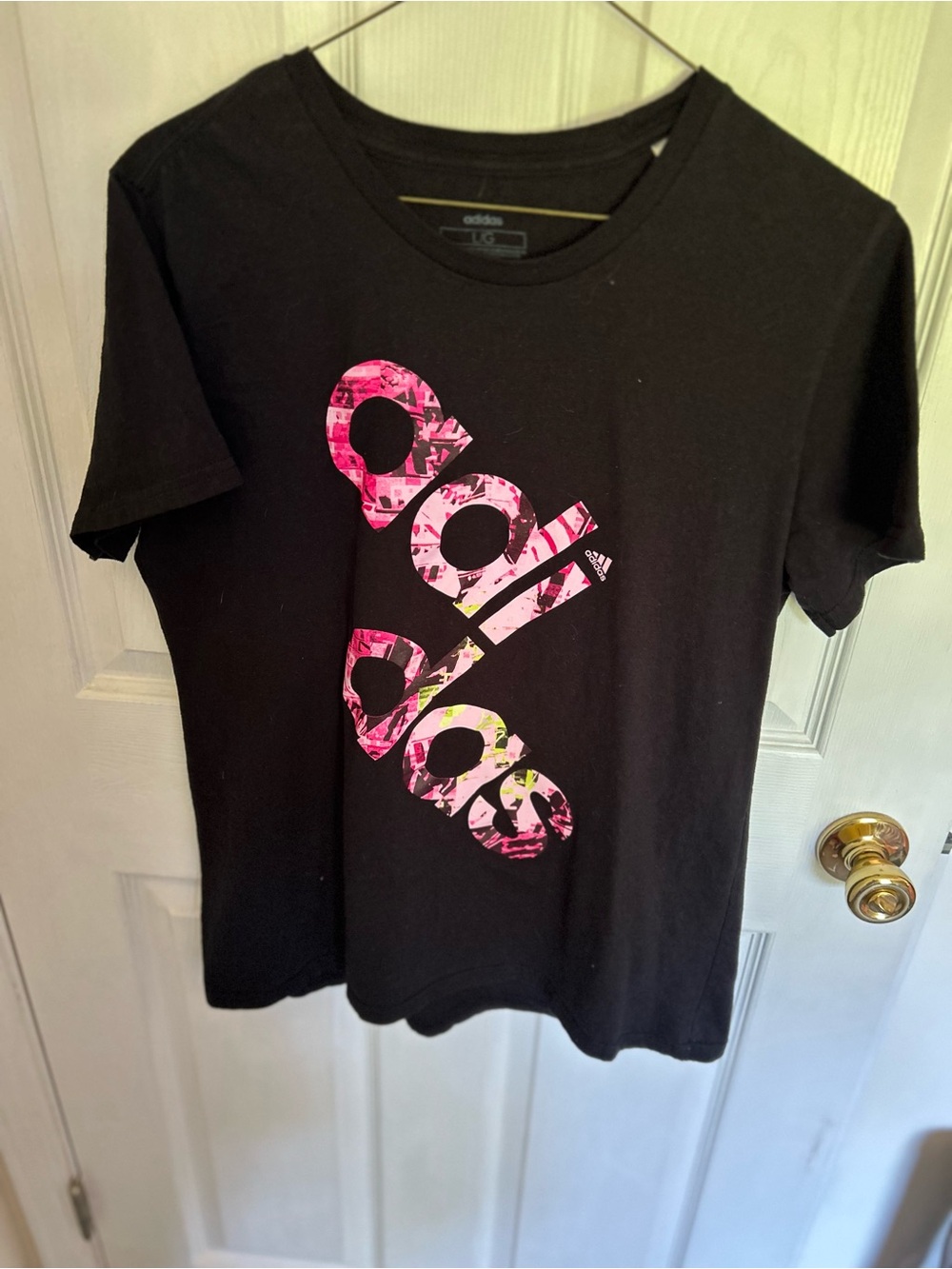 adidas Black Tee with Pink Logo Accent